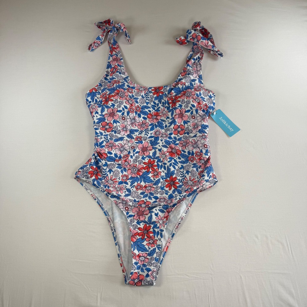 NEW Jollkichay Women Floral One Piece Swimsuit Tie Shoulder Ruched XL‎